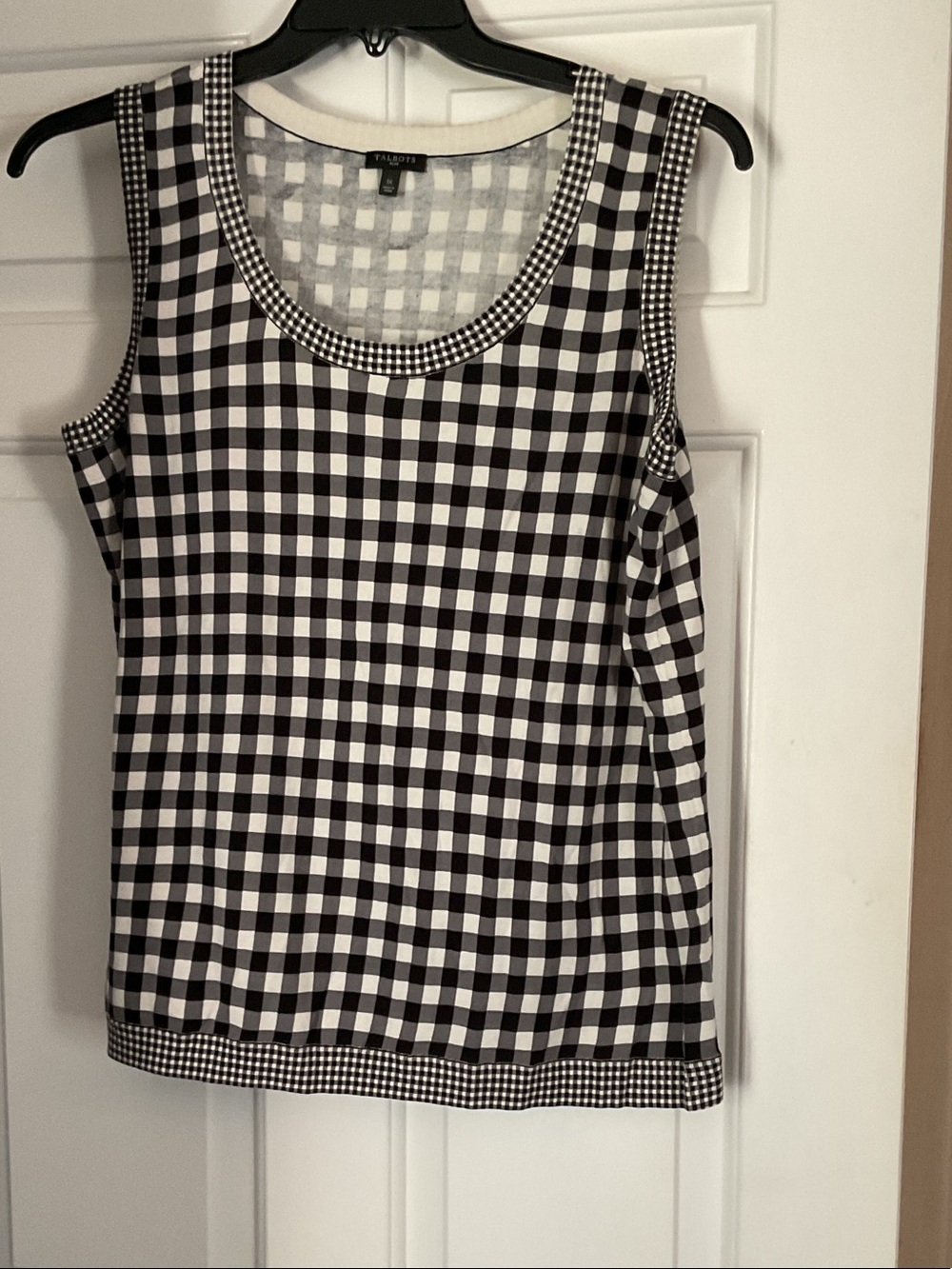 Talbots Black and White Gingham Scoop Neck Knit Tank